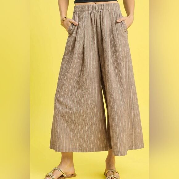 Umgee Pinstripe Crop Palazzo Pants Striped Wide-Leg Pants Sz SM MD LG - Picture 1 of 4